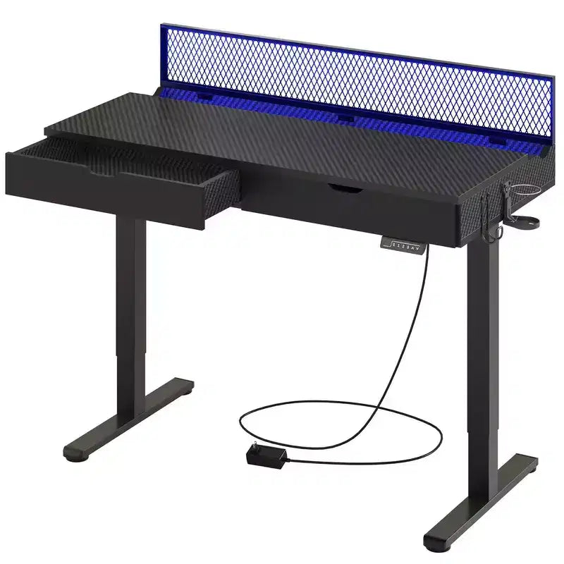 47x24" Electric Standing Desk with Dual Drawers and LED Light