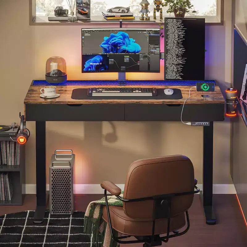 47x24" Electric Standing Desk with Dual Drawers and LED Light
