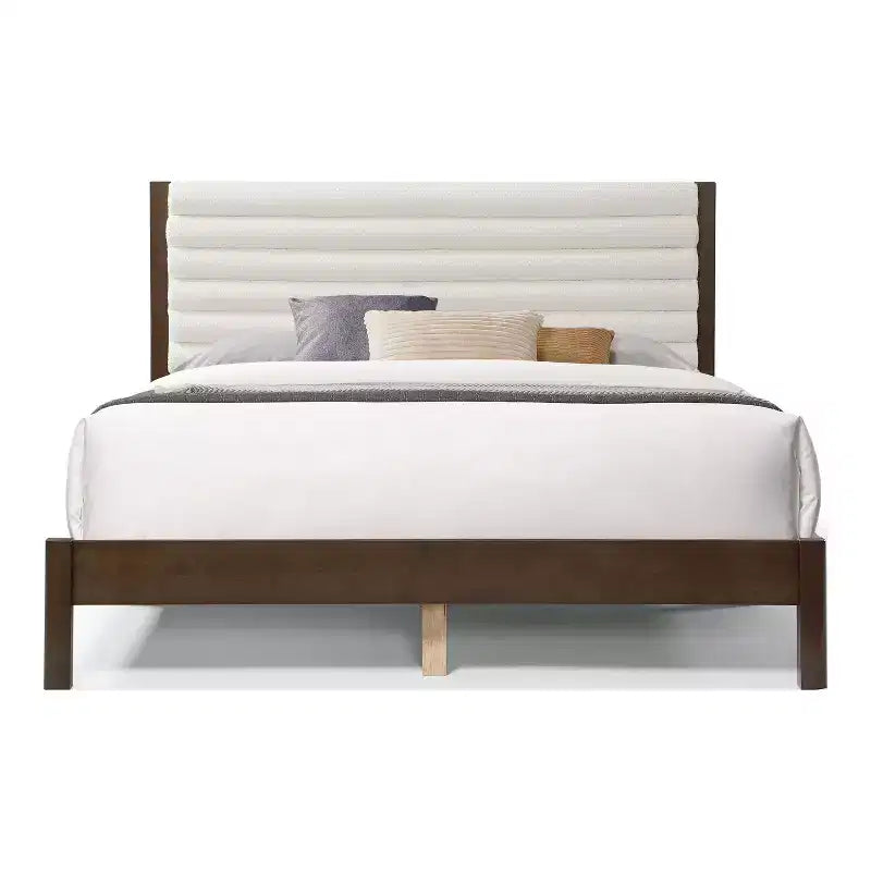 Queen Platform Bed with Boucle Upholstery