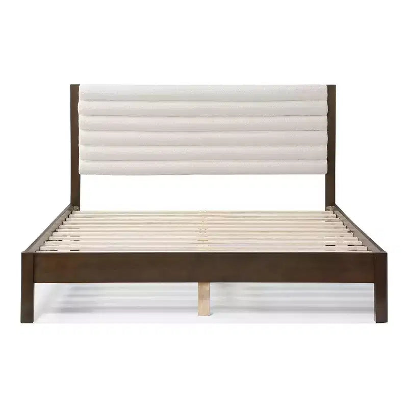 Queen Platform Bed with Boucle Upholstery