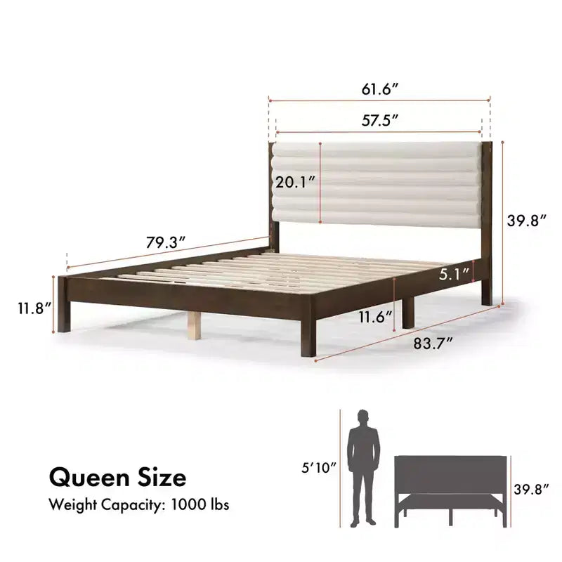 Queen Platform Bed with Boucle Upholstery