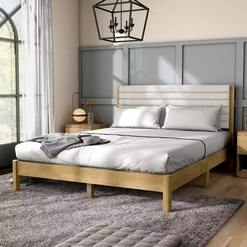Queen Platform Bed with Boucle Upholstery