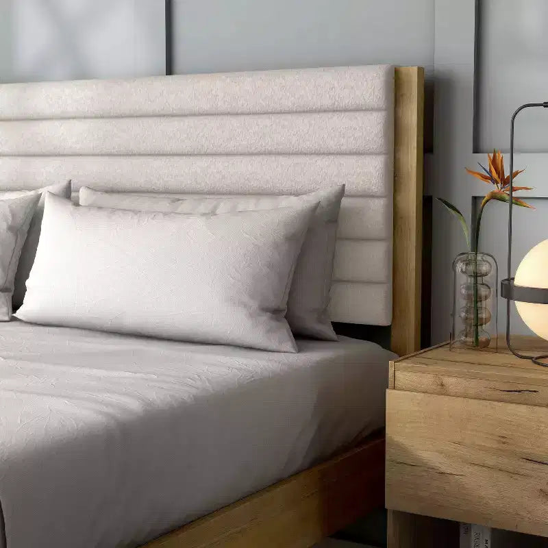 Queen Platform Bed with Boucle Upholstery