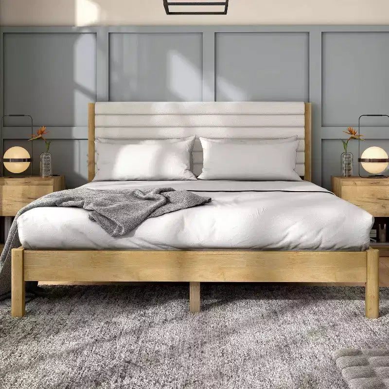 Queen Platform Bed with Boucle Upholstery