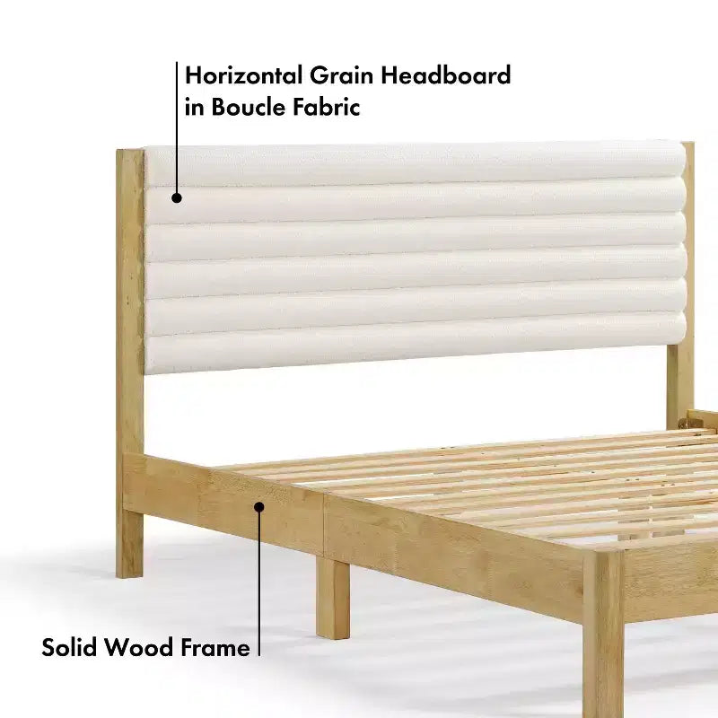 Queen Platform Bed with Boucle Upholstery