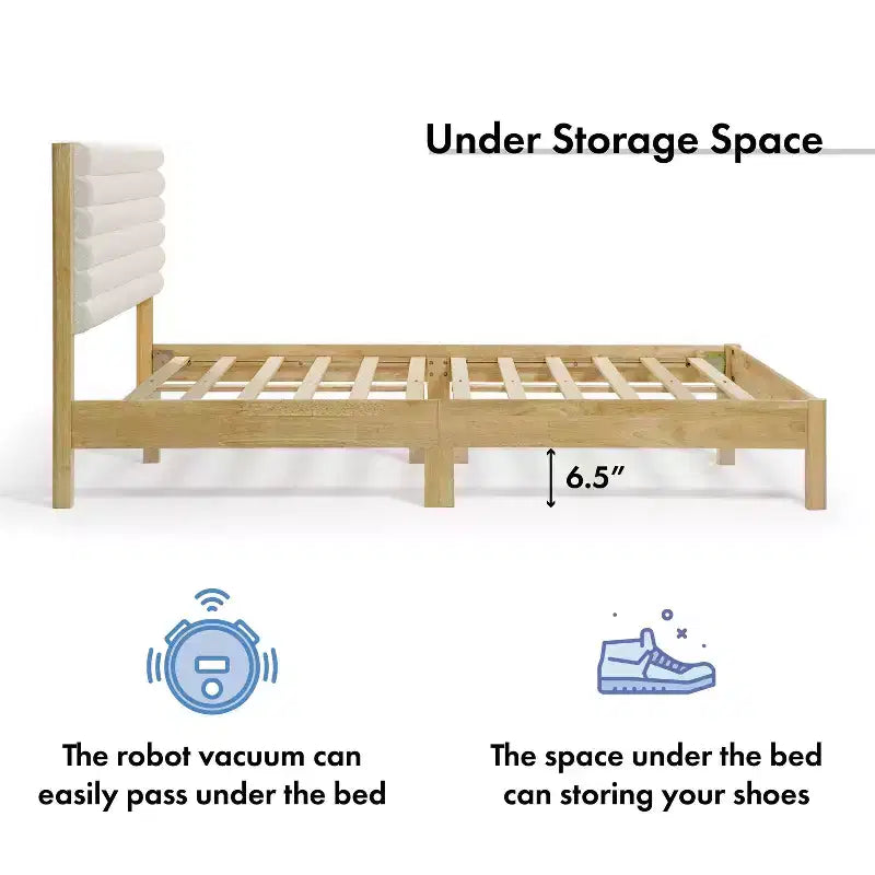 Queen Platform Bed with Boucle Upholstery
