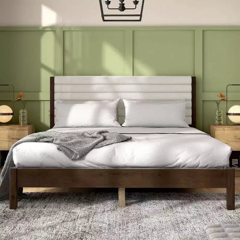 Queen Platform Bed with Boucle Upholstery