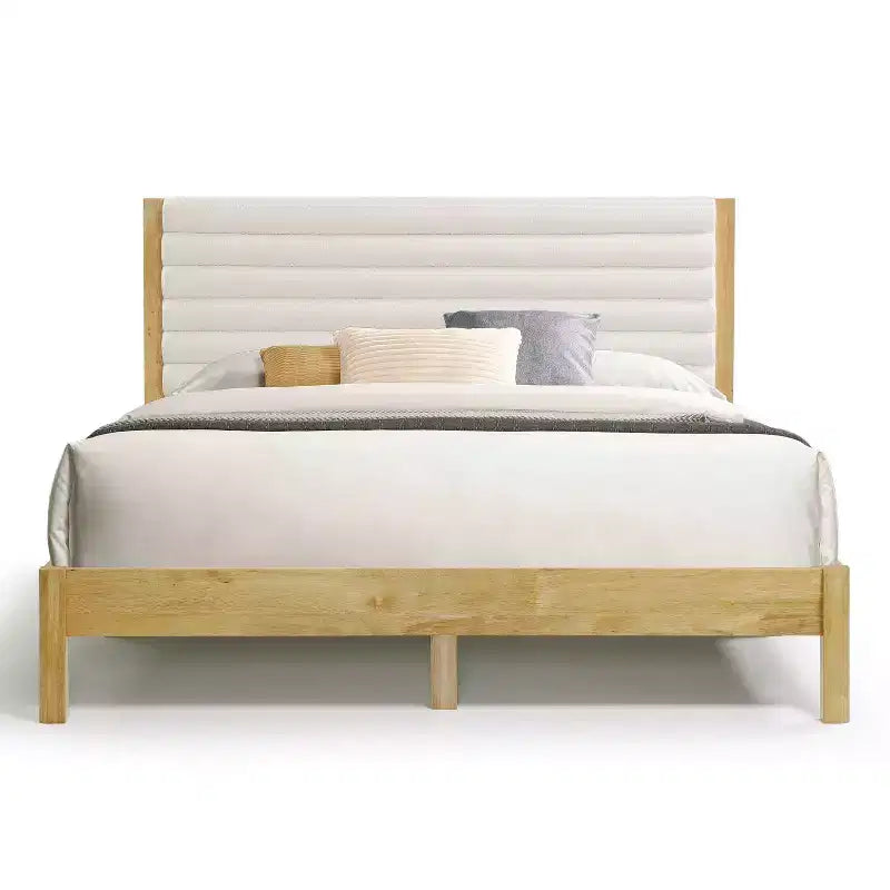 Queen Platform Bed with Boucle Upholstery