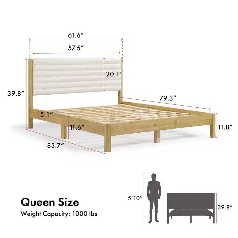 Queen Platform Bed with Boucle Upholstery