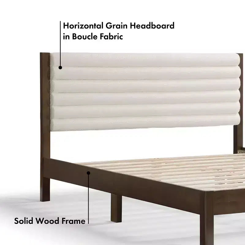 Queen Platform Bed with Boucle Upholstery