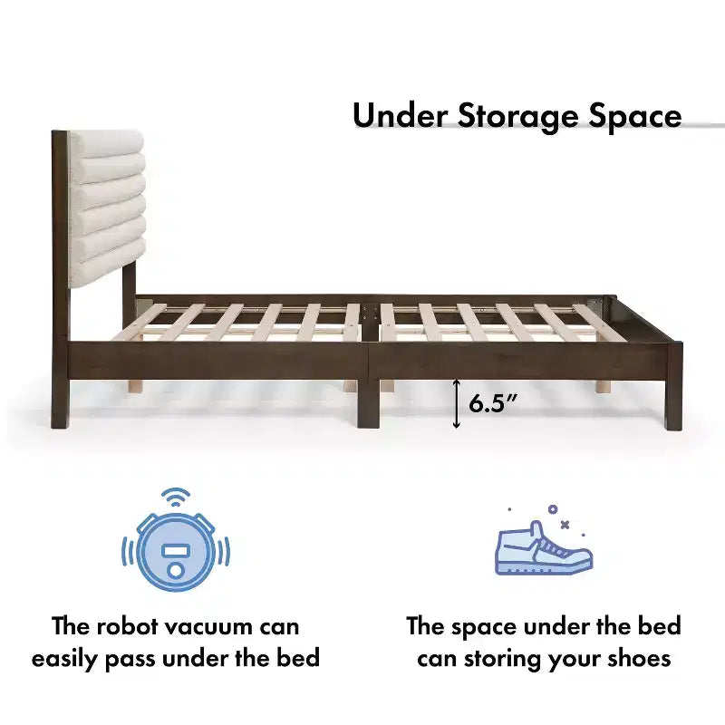 Queen Platform Bed with Boucle Upholstery
